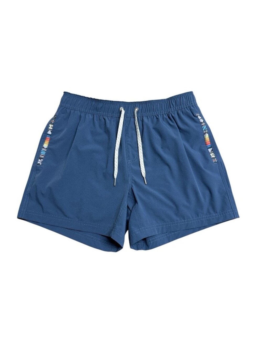 WOWIE SHORTS LINED AZTEC TRIM PERFORMANCE DRAWSTRING MENS M BLUE 5" INSEAM